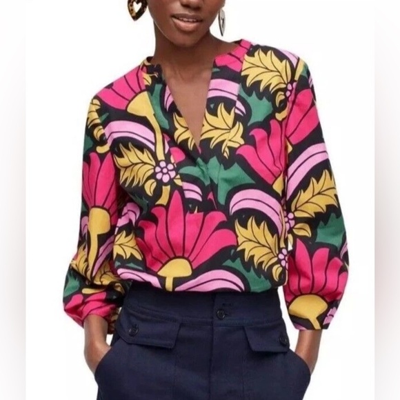 J Crew Open V-Neck Cotton Poplin Top
Ratti Grandi Fiori Multicolor Top Size XS - Picture 1 of 14